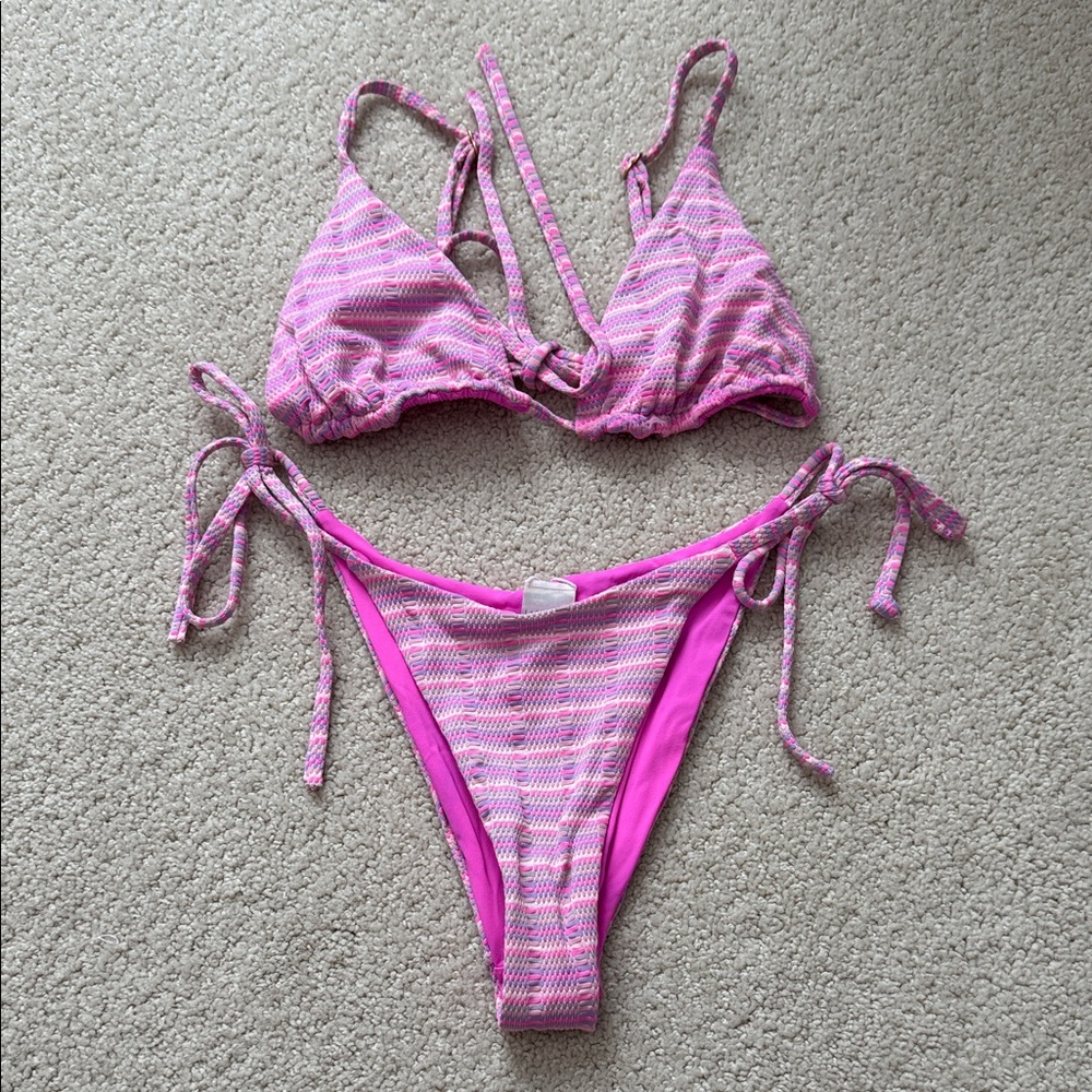 L Space pink striped bikini
